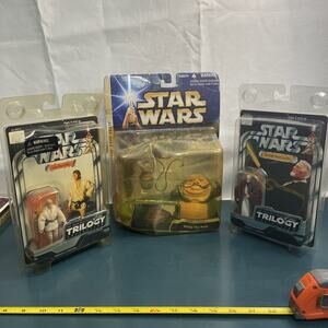 Lot Of 3 2004 Star Wars Jabba The Hut, Obi-wan, And Luke Skywalker Action Figure